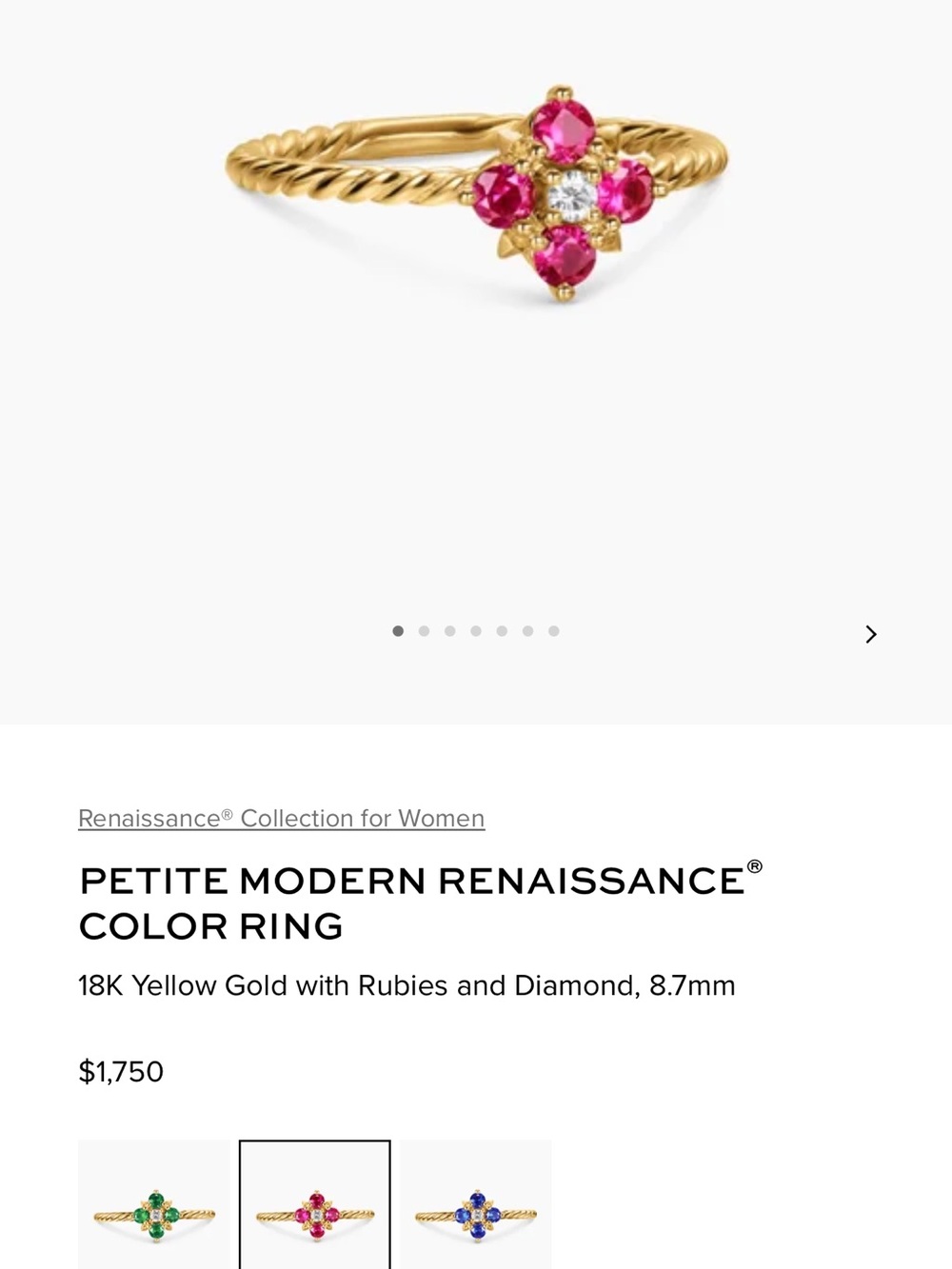 6.5 RING - PETITE MODERN RENAISSANCE® COLOR RING - Picture 7 of 7